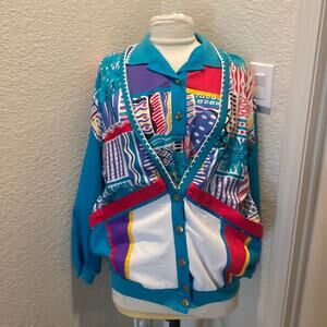 Vintage Teddi Unisex Windbreaker Shirt w/ Matching Jacket Abstract EUC Sz XL 80s